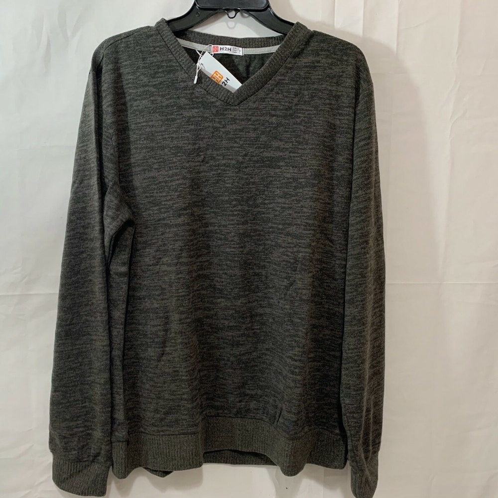 H2H Men NWT Casual Slim Fit Pullover V-Neck Lightweight Sweater Dark Grey Large